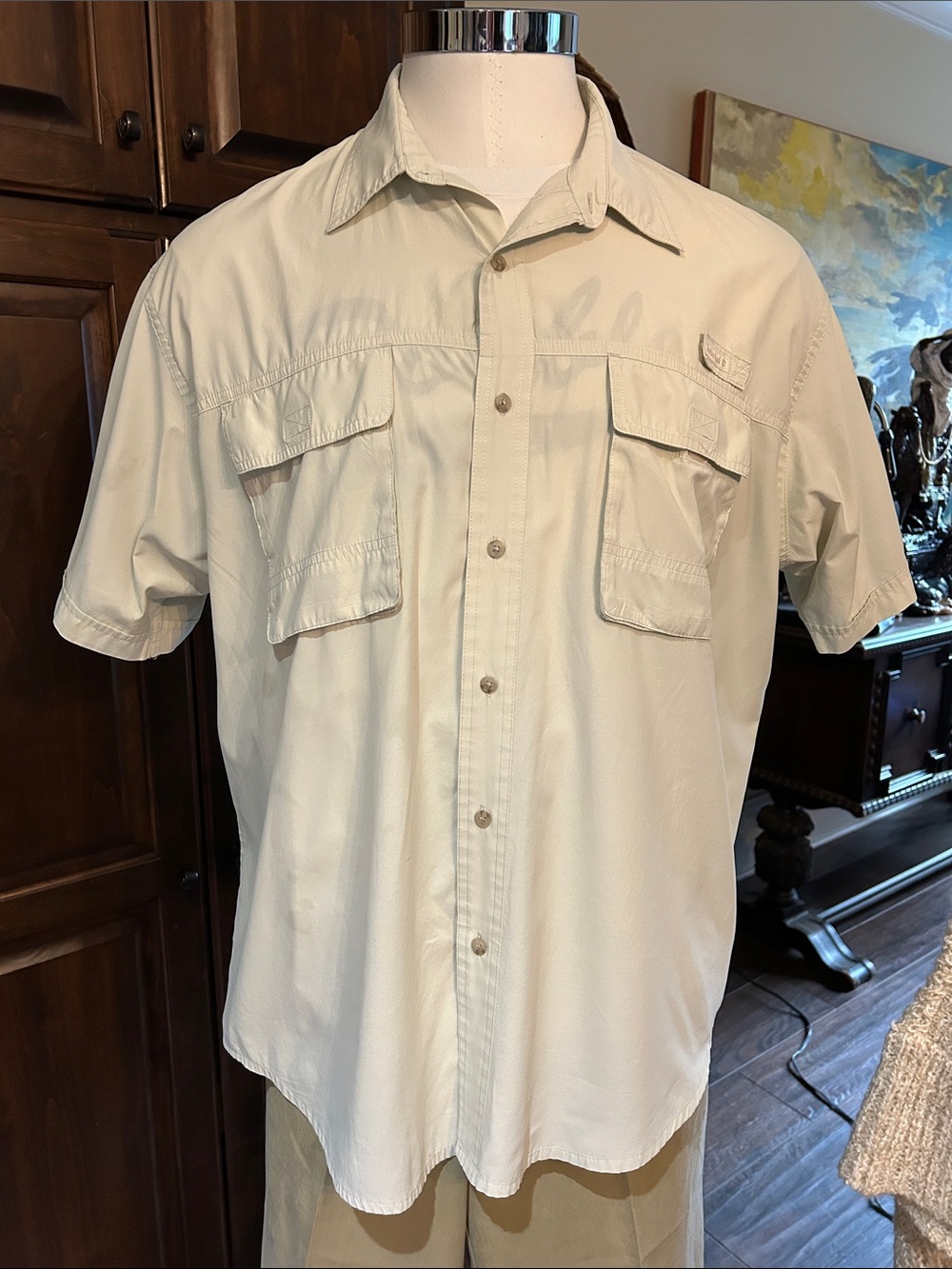 Timberland Sz 2XL Turbo Dry Short-Sleeve Khaki Utility Fishing Shirt